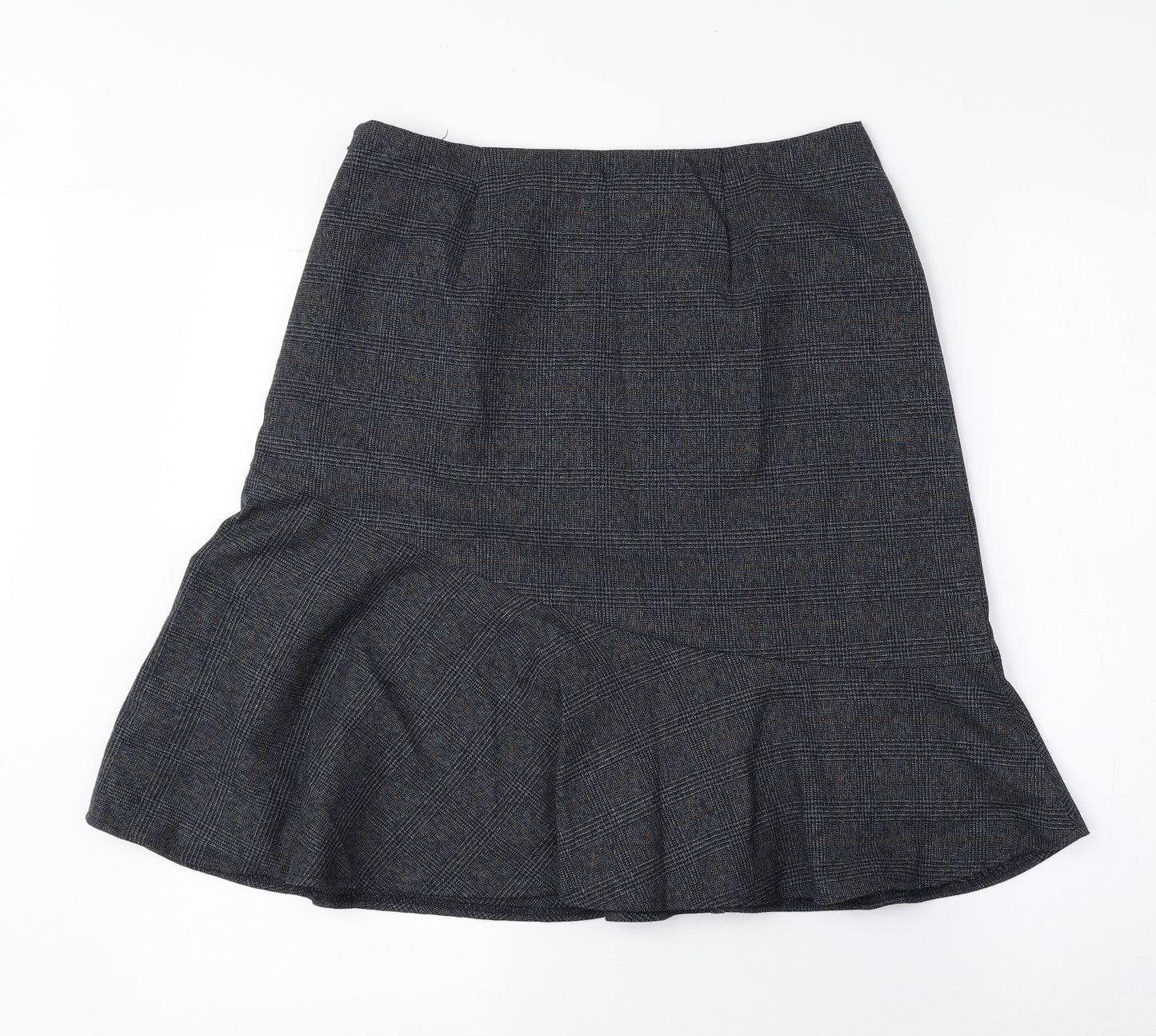 Marks and Spencer Womens Blue Plaid Polyester Flare Skirt Size 10 Zip