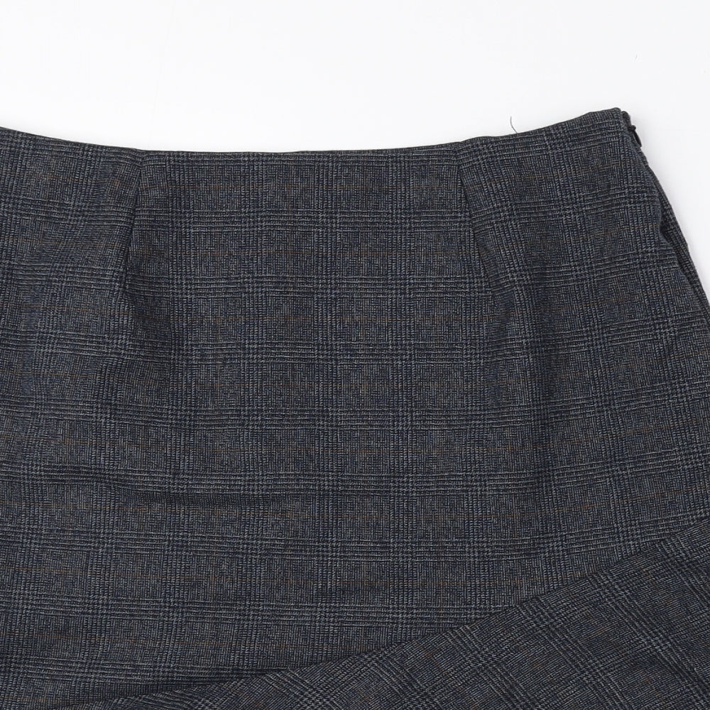 Marks and Spencer Womens Blue Plaid Polyester Flare Skirt Size 10 Zip