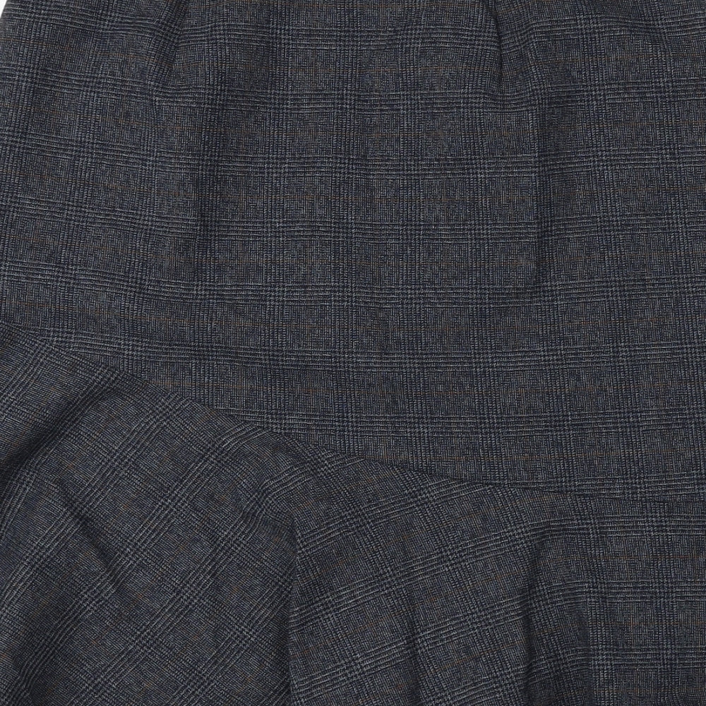 Marks and Spencer Womens Blue Plaid Polyester Flare Skirt Size 10 Zip