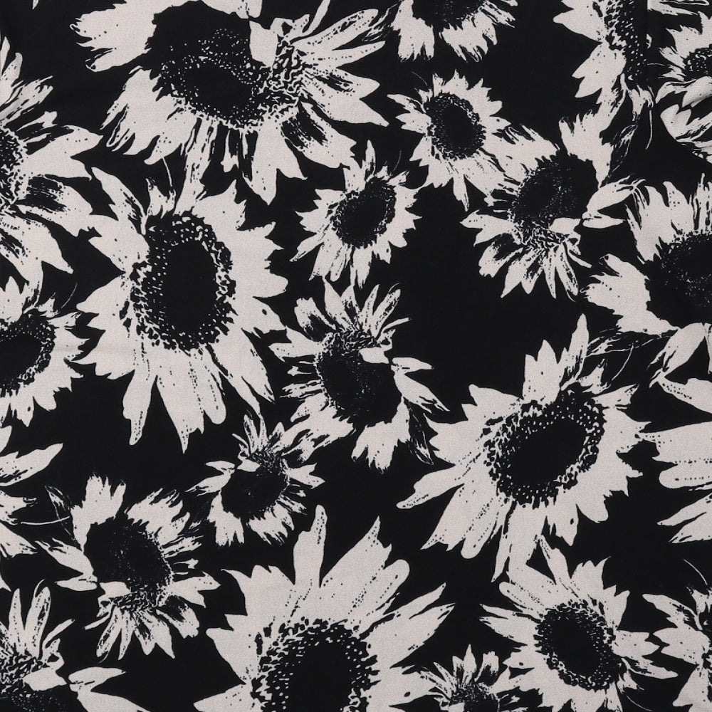 BASSINI Womens Black Floral Polyester Basic Blouse Size 16 Round Neck