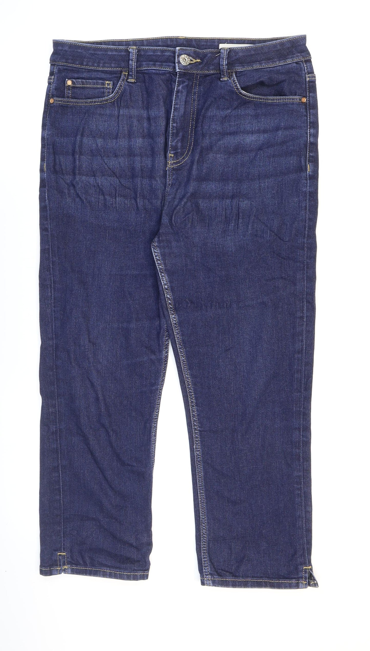 Marks and Spencer Womens Black Cotton Cropped Jeans Size 14 L21 in Regular Zip