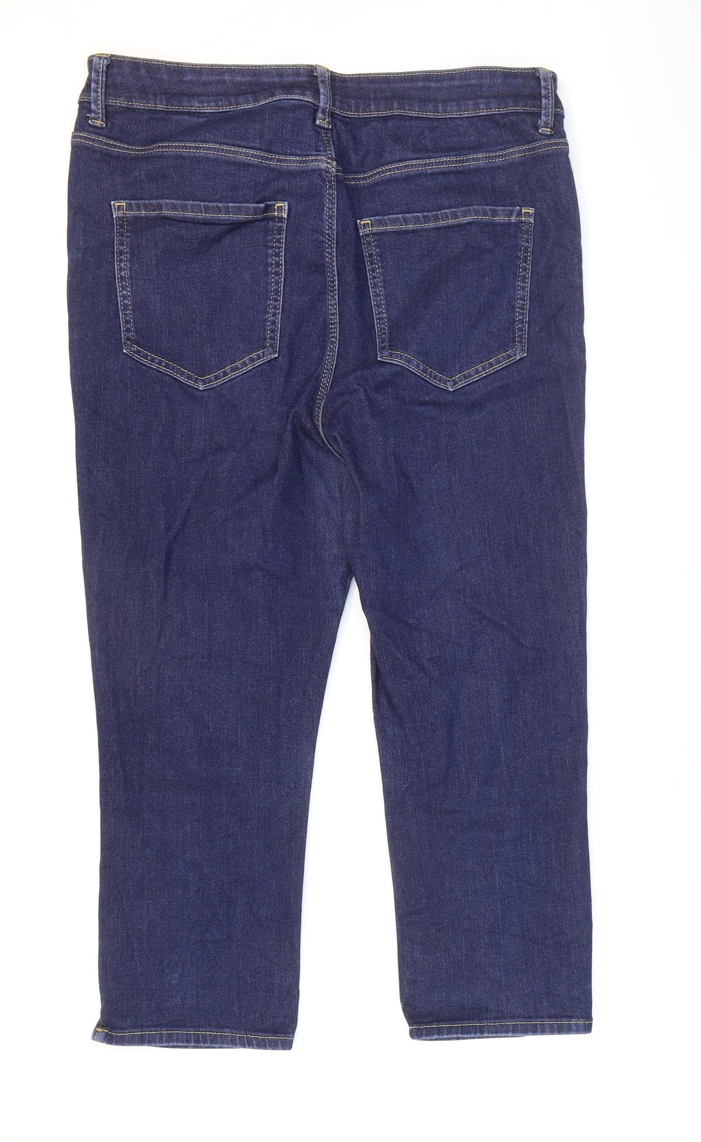 Marks and Spencer Womens Black Cotton Cropped Jeans Size 14 L21 in Regular Zip