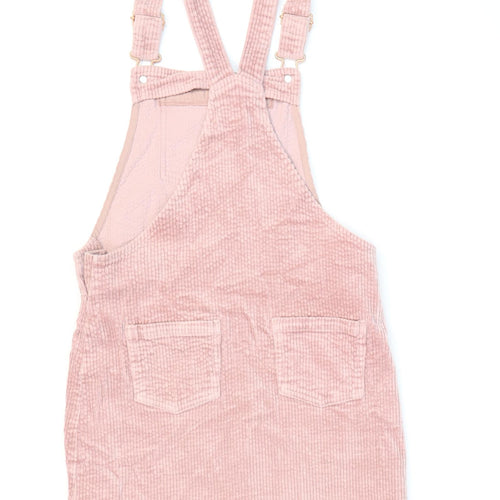 NEXT Girls Pink Cotton Pinafore/Dungaree Dress Size 10 Years Square Neck Buckle