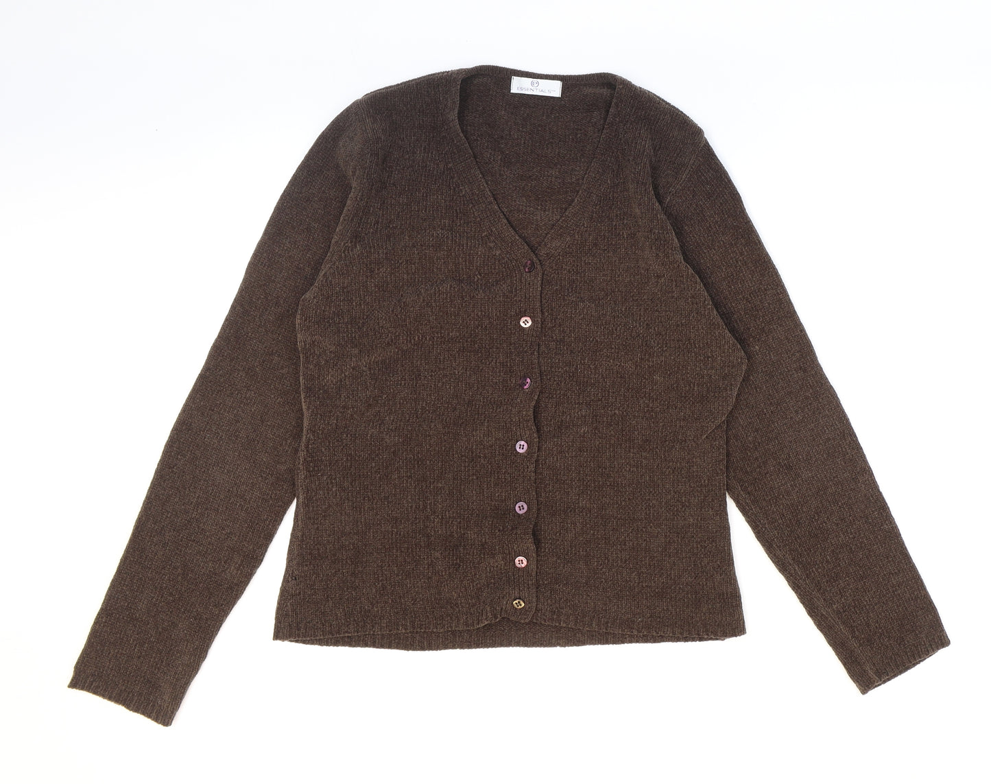 Essentials Womens Brown V-Neck Acrylic Cardigan Jumper Size 10