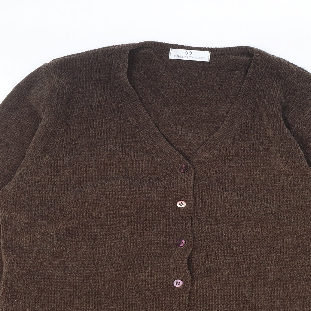 Essentials Womens Brown V-Neck Acrylic Cardigan Jumper Size 10