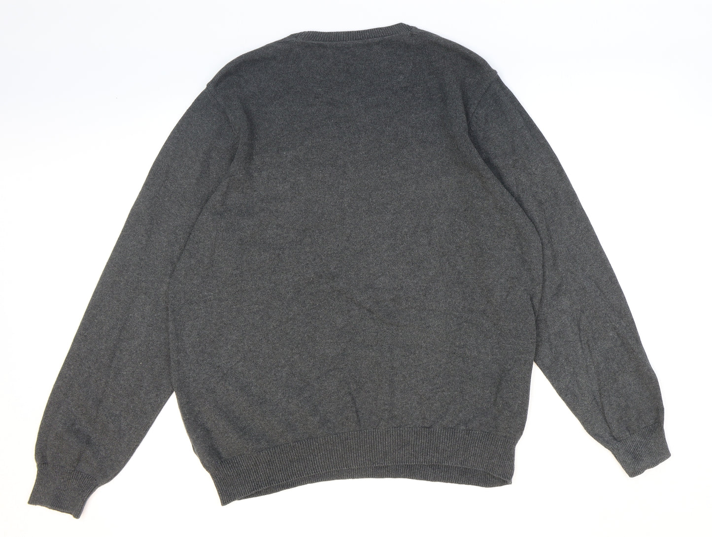 Marks and Spencer Mens Grey Round Neck Cotton Pullover Jumper Size L