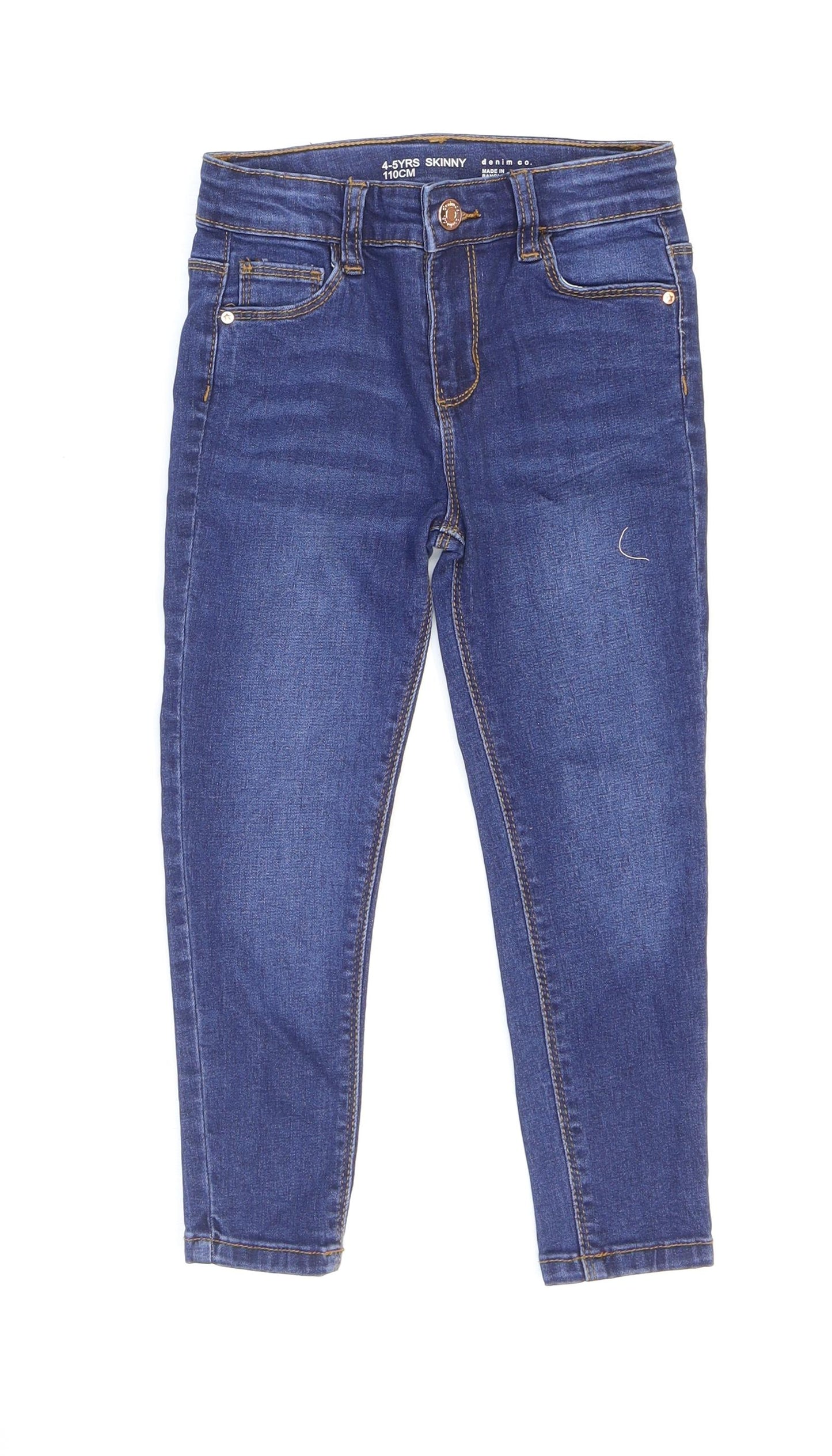 Denim & Co. Boys Blue Cotton Skinny Jeans Size 4-5 Years Regular Zip