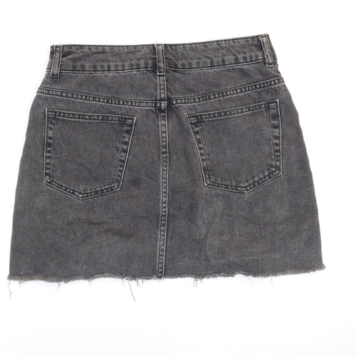 Topshop Womens Grey Cotton Mini Skirt Size 10 Zip - Lace-up Detail