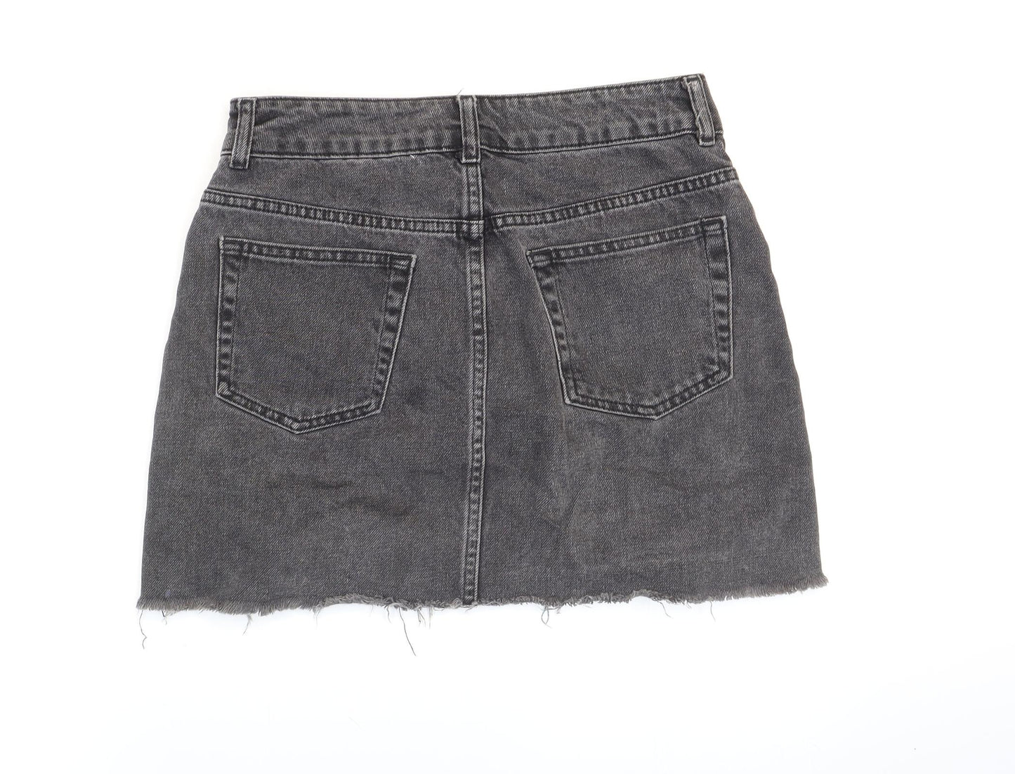 Topshop Womens Grey Cotton Mini Skirt Size 10 Zip - Lace-up Detail