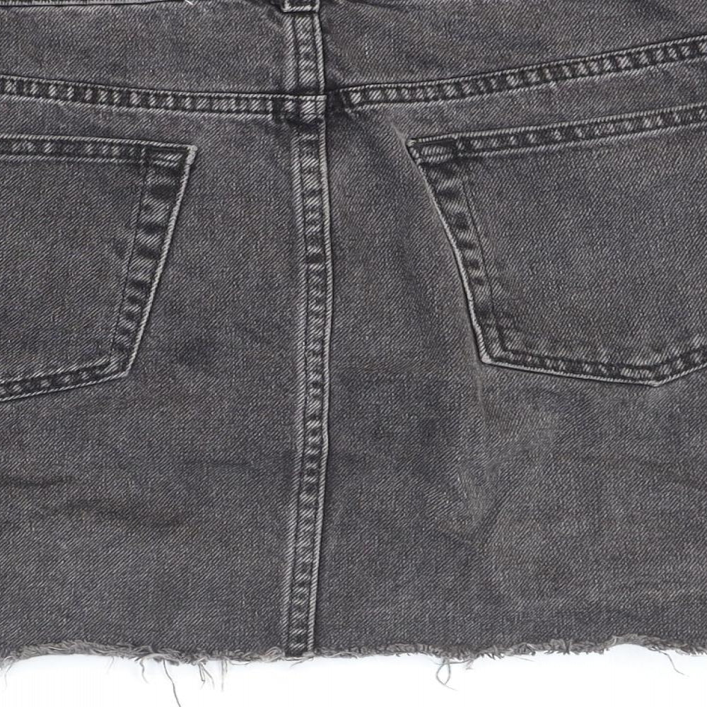 Topshop Womens Grey Cotton Mini Skirt Size 10 Zip - Lace-up Detail