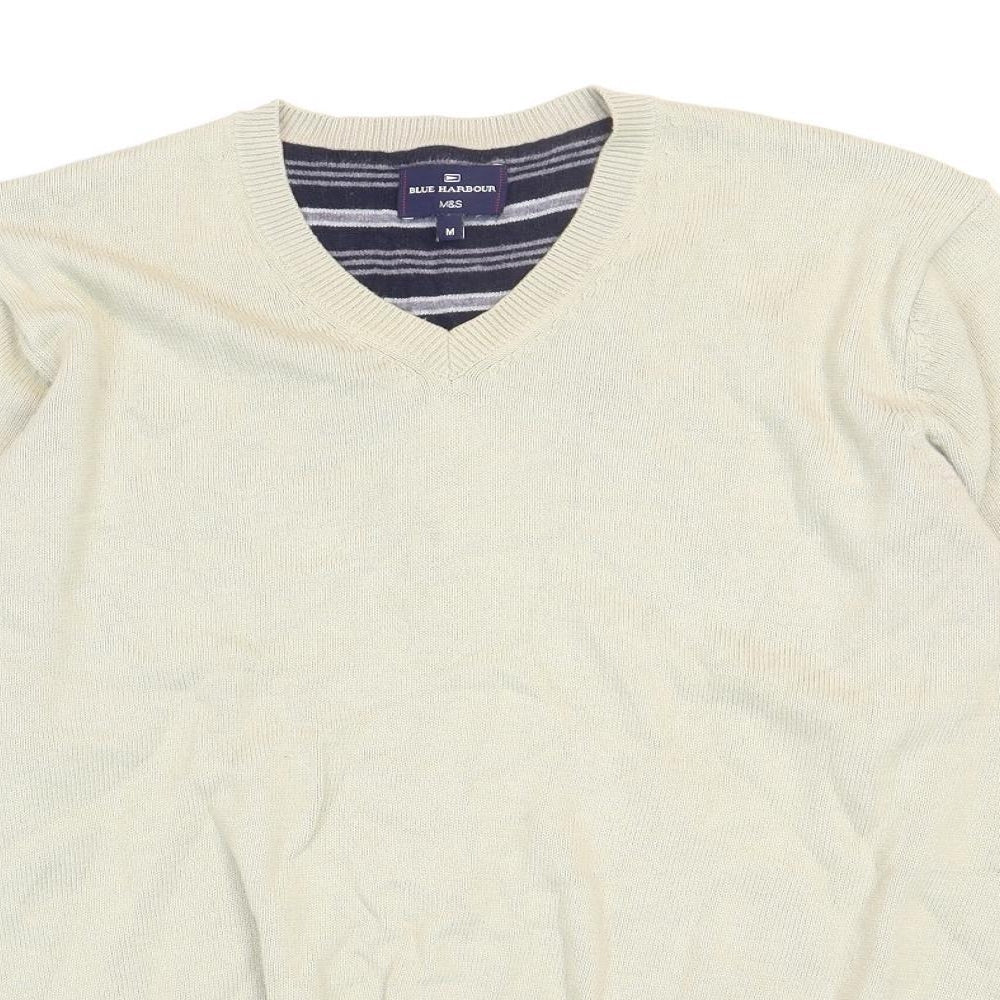 Blue Harbour Mens Beige V-Neck Cotton Pullover Jumper Size M