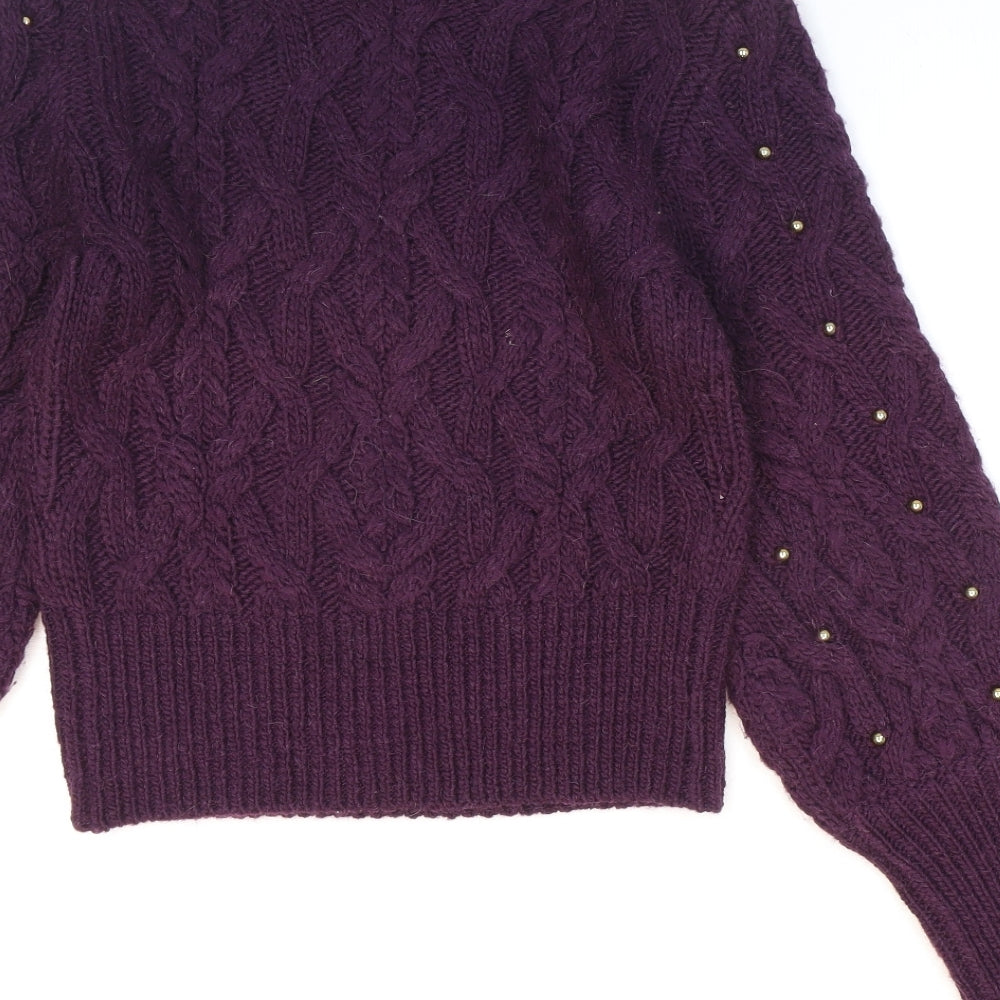 Marciano Womens Purple High Neck Acrylic Pullover Jumper Size XS