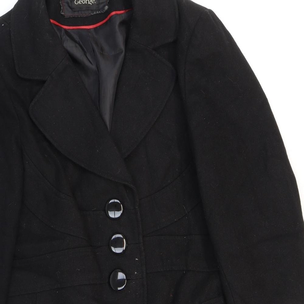 George Womens Black Pea Coat Coat Size 14 Button