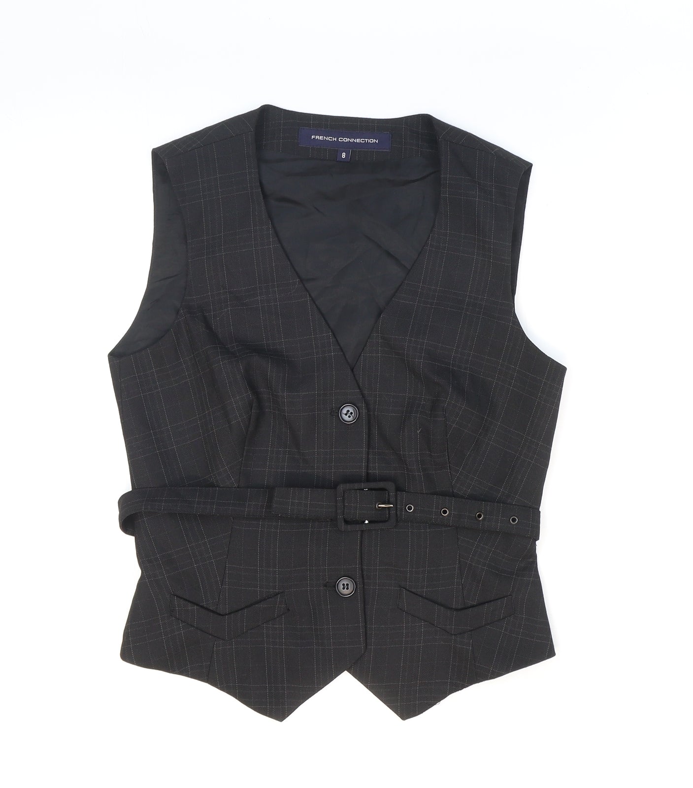 French Connection Womens Black Plaid Polyester Jacket Suit Waistcoat Size 8 - Adjustable