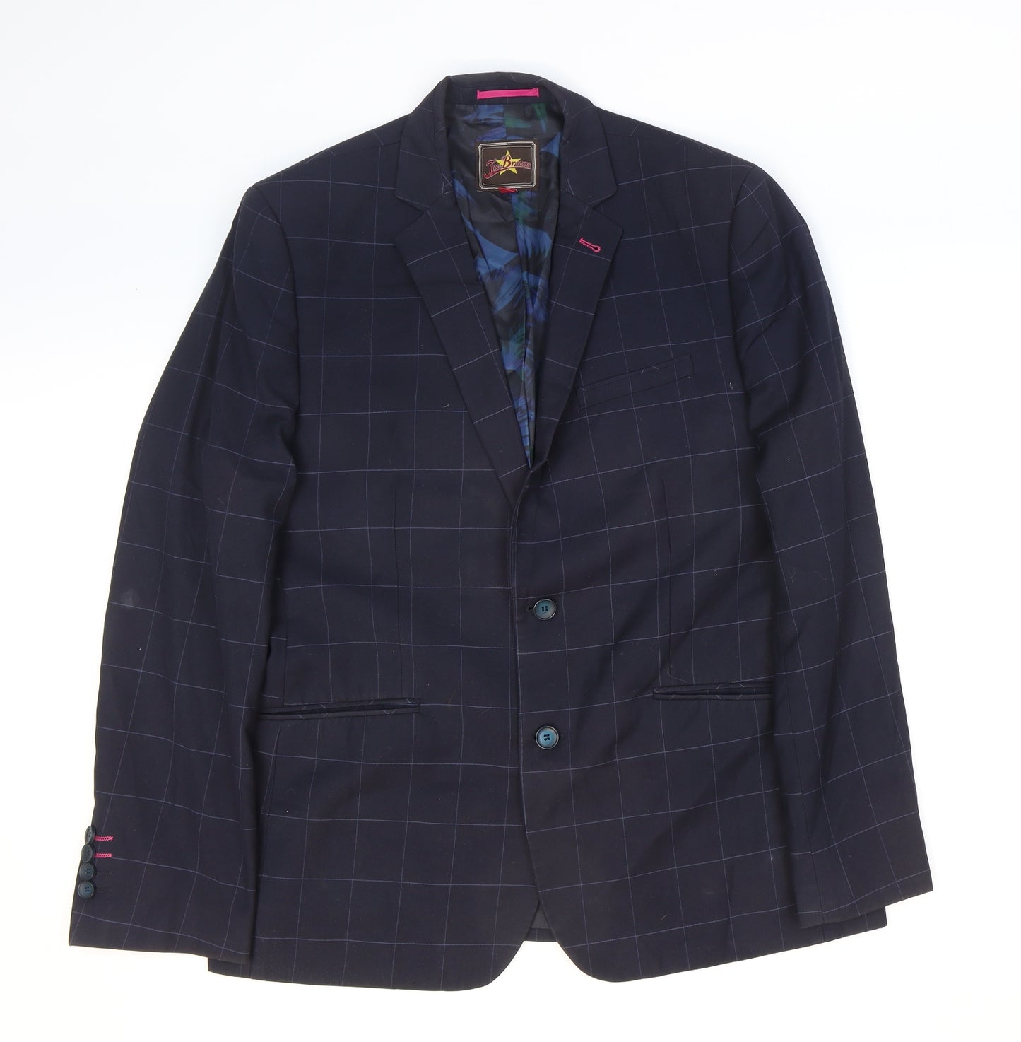Joe Browns Mens Blue Plaid Polyester Jacket Suit Jacket Size 42