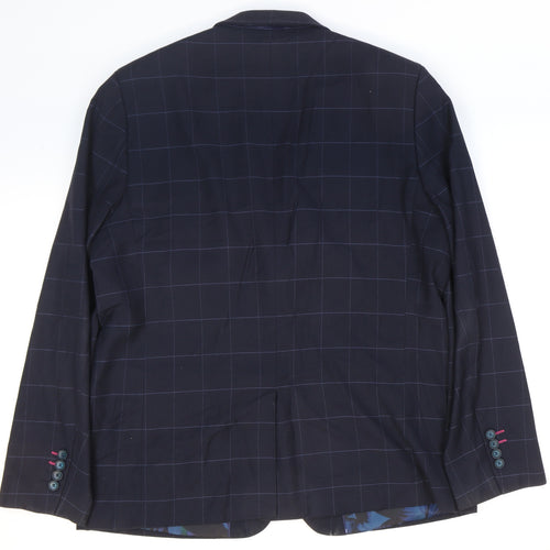 Joe Browns Mens Blue Plaid Polyester Jacket Suit Jacket Size 42