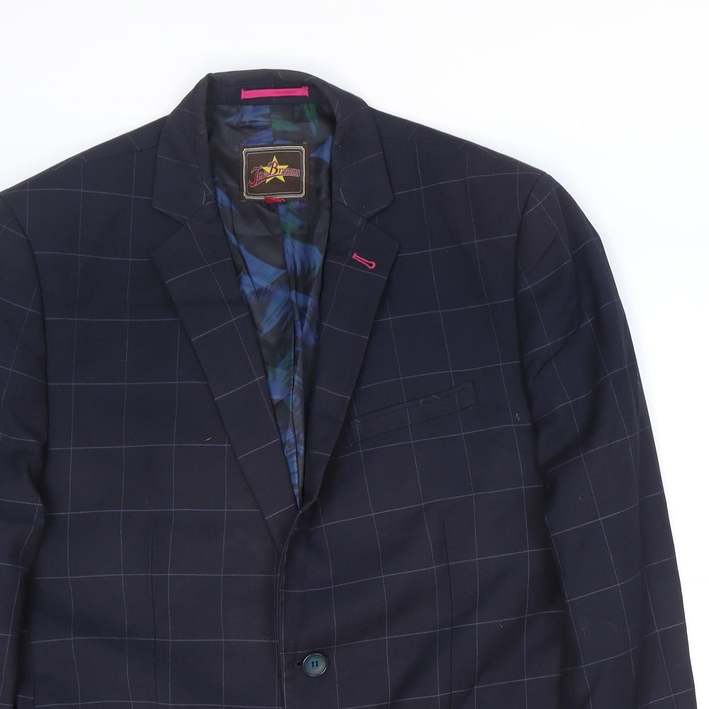 Joe Browns Mens Blue Plaid Polyester Jacket Suit Jacket Size 42