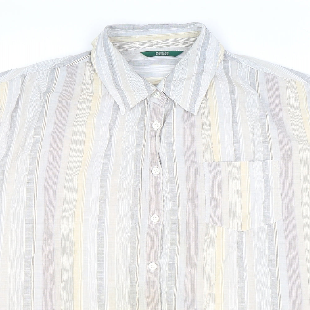 Marks and Spencer Womens Multicoloured Striped Cotton Basic Button-Up Size 14 Collared
