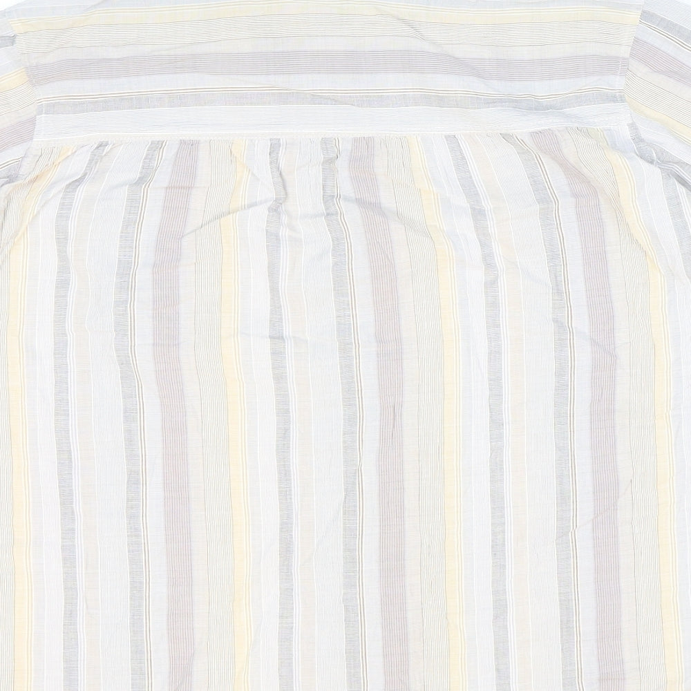 Marks and Spencer Womens Multicoloured Striped Cotton Basic Button-Up Size 14 Collared