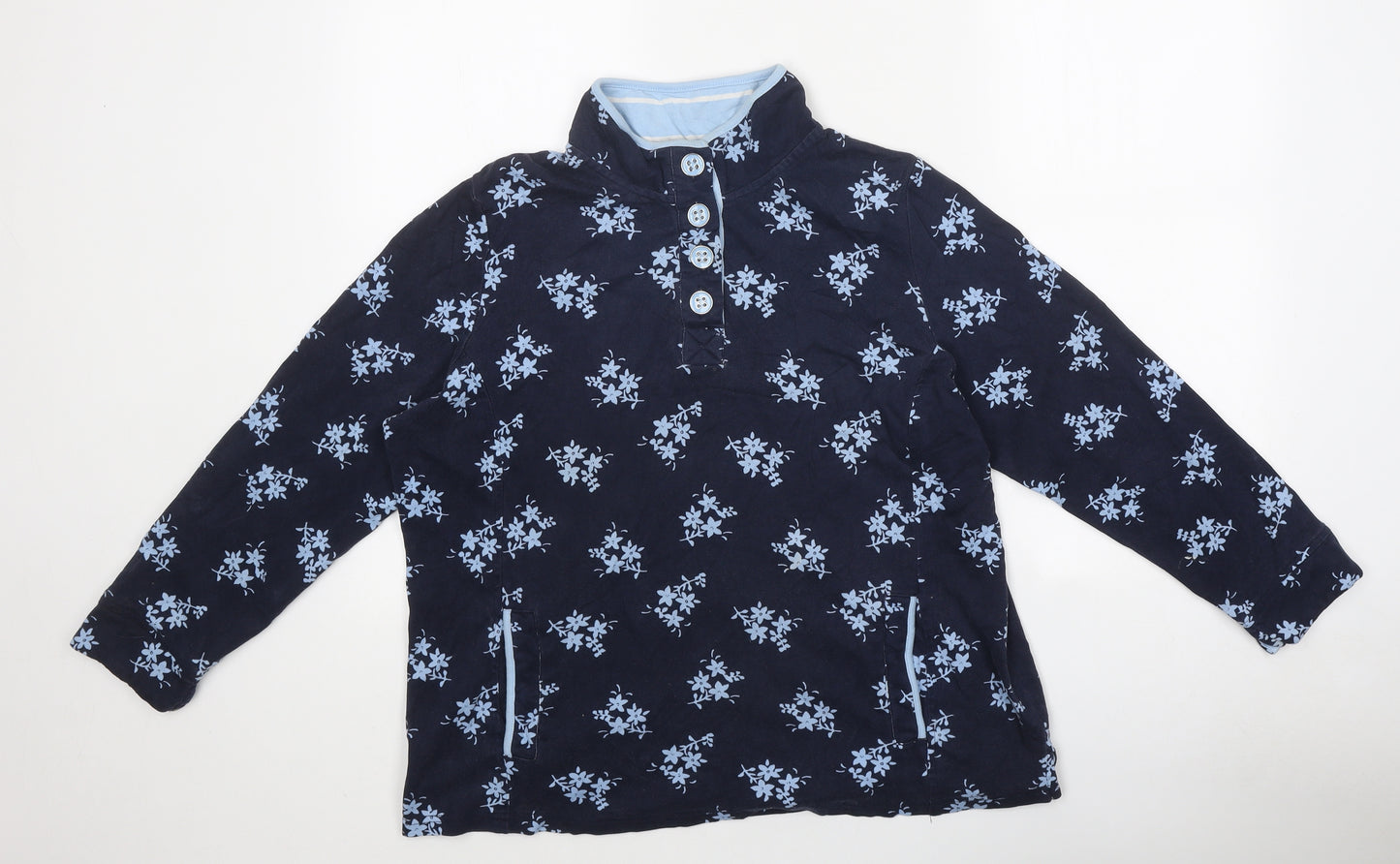 Bonmarché Womens Blue Floral Polyester Basic T-Shirt Size 16 High Neck