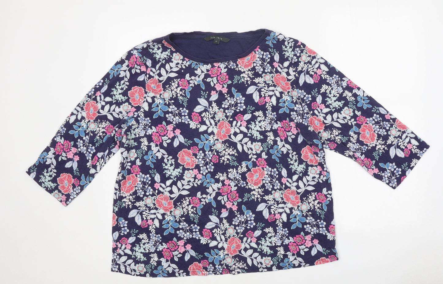 Live Tees Womens Multicoloured Floral Polyester Basic T-Shirt Size 22 Round Neck