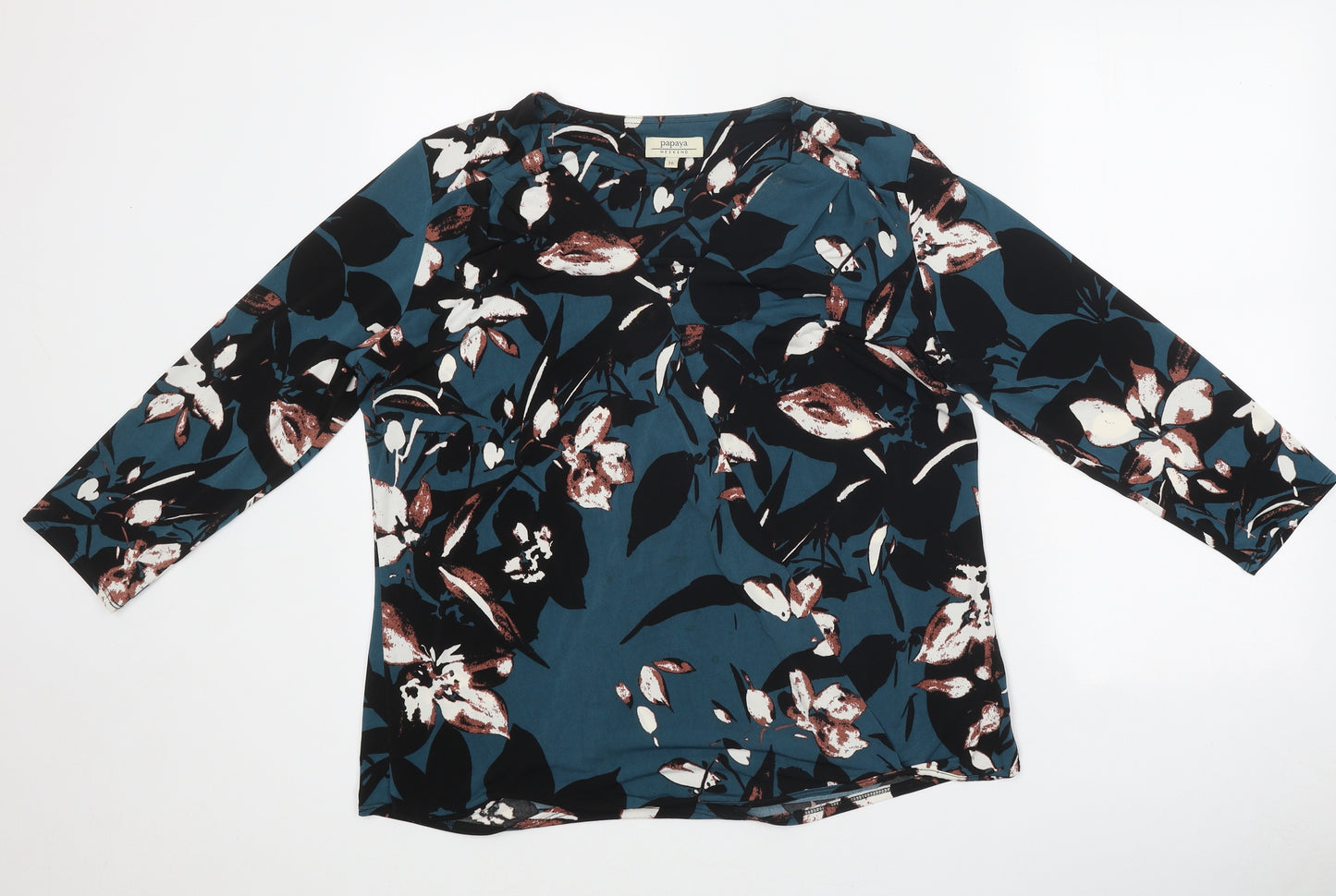 Papaya Womens Multicoloured Floral Polyester Basic T-Shirt Size 16 V-Neck