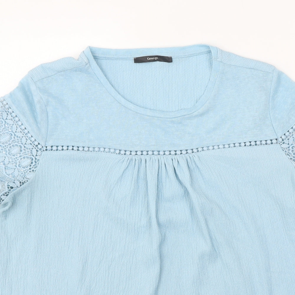 George Womens Blue Polyester Basic T-Shirt Size 12 Round Neck