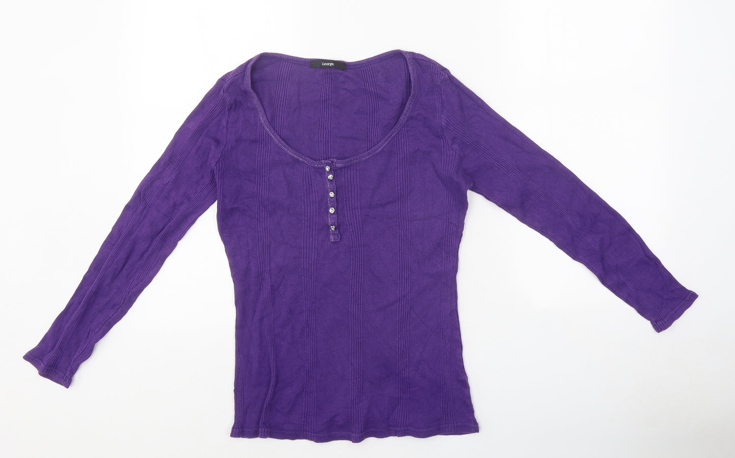 George Womens Purple Polyester Basic T-Shirt Size 14 Scoop Neck