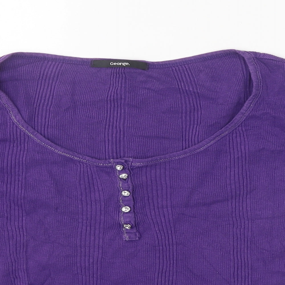 George Womens Purple Polyester Basic T-Shirt Size 14 Scoop Neck