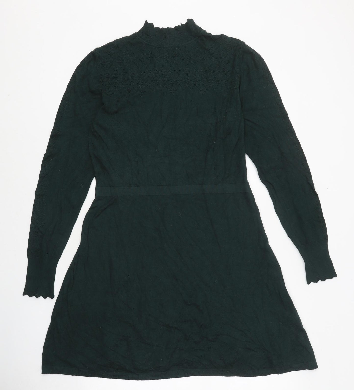 Warehouse Womens Green Polyester Jumper Dress Size 16 High Neck Pullover