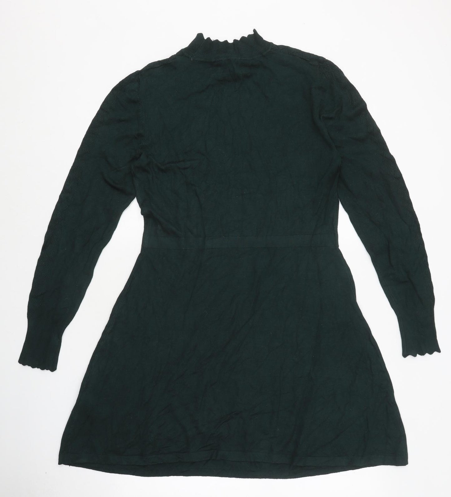Warehouse Womens Green Polyester Jumper Dress Size 16 High Neck Pullover