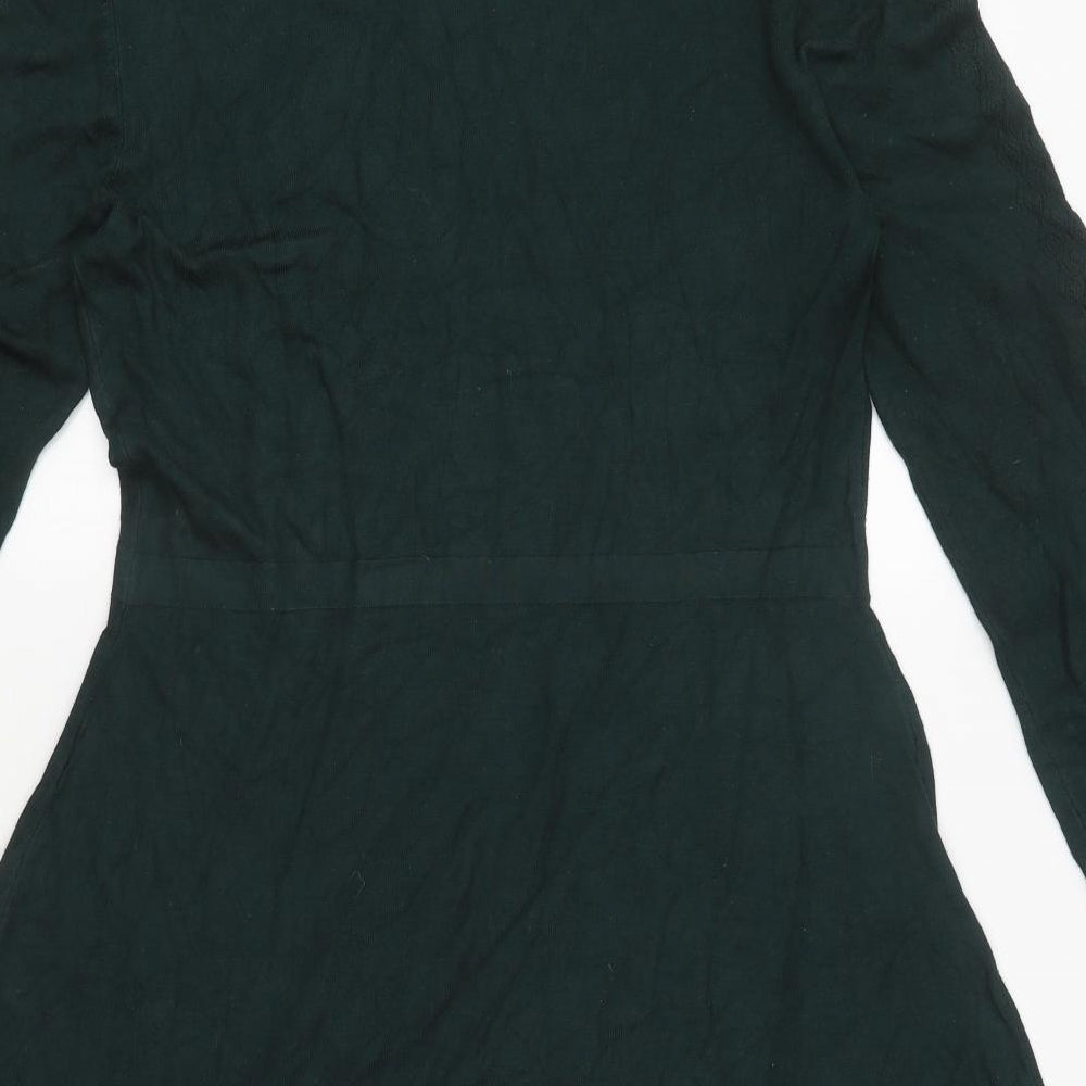 Warehouse Womens Green Polyester Jumper Dress Size 16 High Neck Pullover