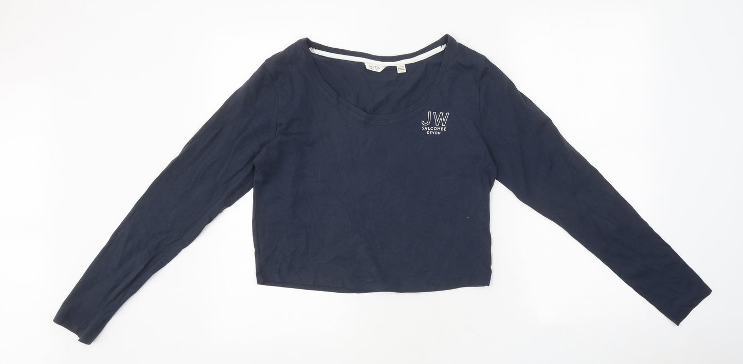 Jack Wills Womens Blue Polyester Cropped T-Shirt Size 12 Round Neck