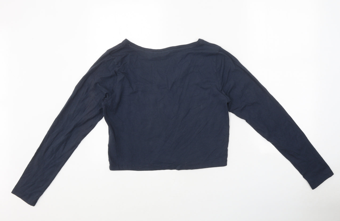 Jack Wills Womens Blue Polyester Cropped T-Shirt Size 12 Round Neck