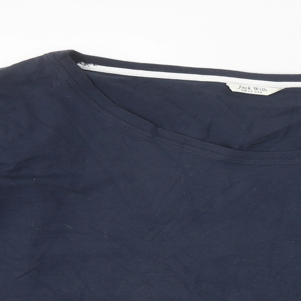 Jack Wills Womens Blue Polyester Cropped T-Shirt Size 12 Round Neck