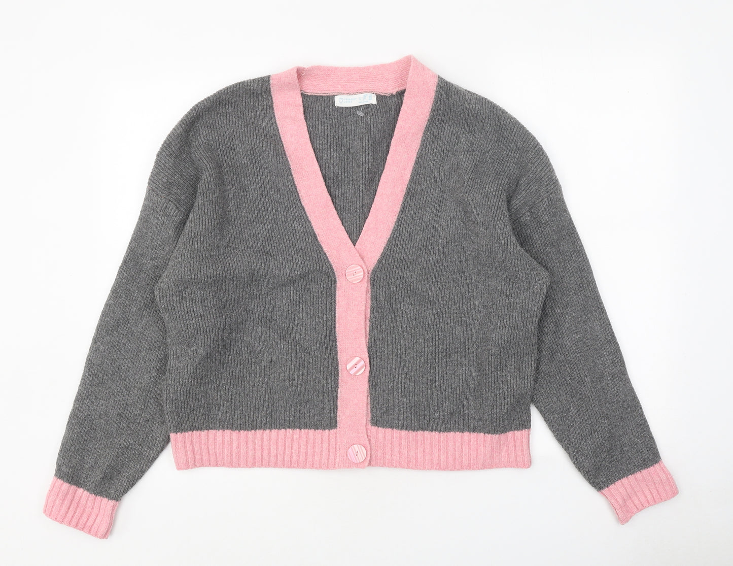 Primark Womens Grey V-Neck Polyester Cardigan Jumper Size L