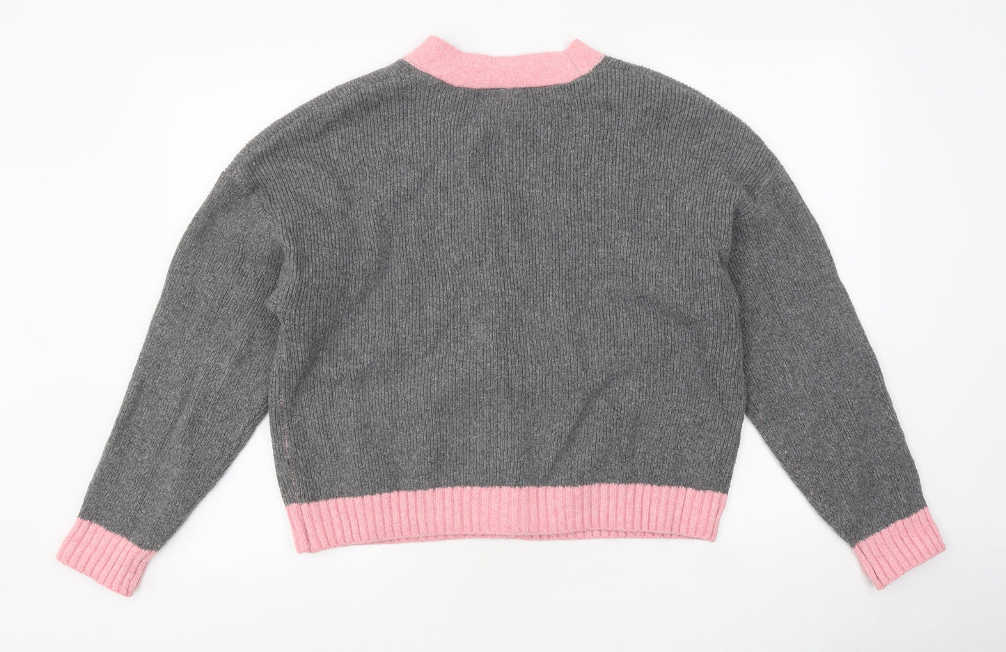 Primark Womens Grey V-Neck Polyester Cardigan Jumper Size L