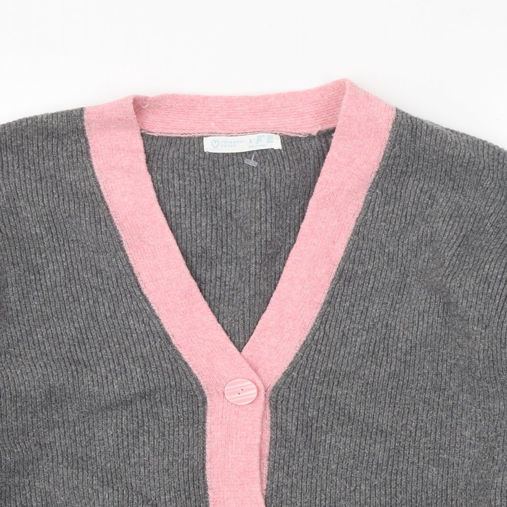 Primark Womens Grey V-Neck Polyester Cardigan Jumper Size L