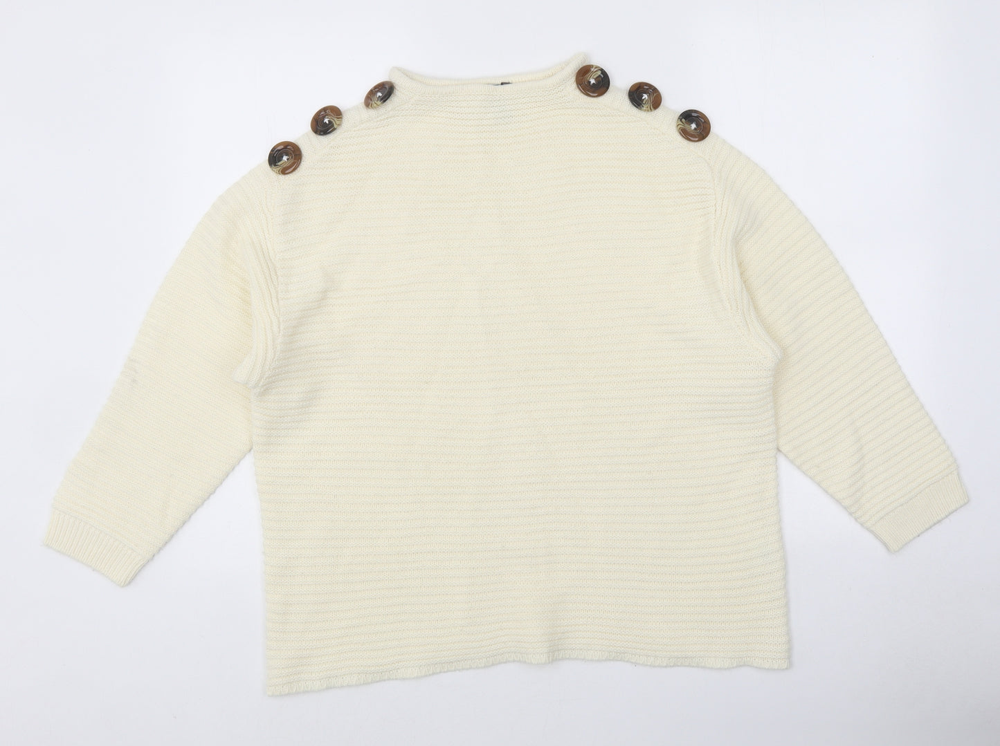 Nutmeg Womens White Round Neck Polyester Henley Jumper Size 16