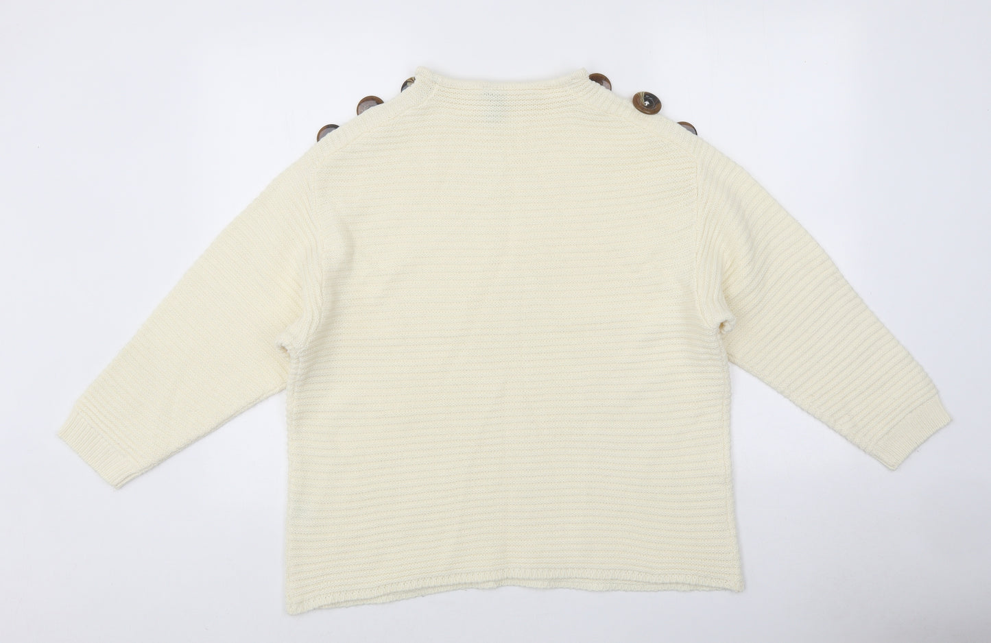 Nutmeg Womens White Round Neck Polyester Henley Jumper Size 16