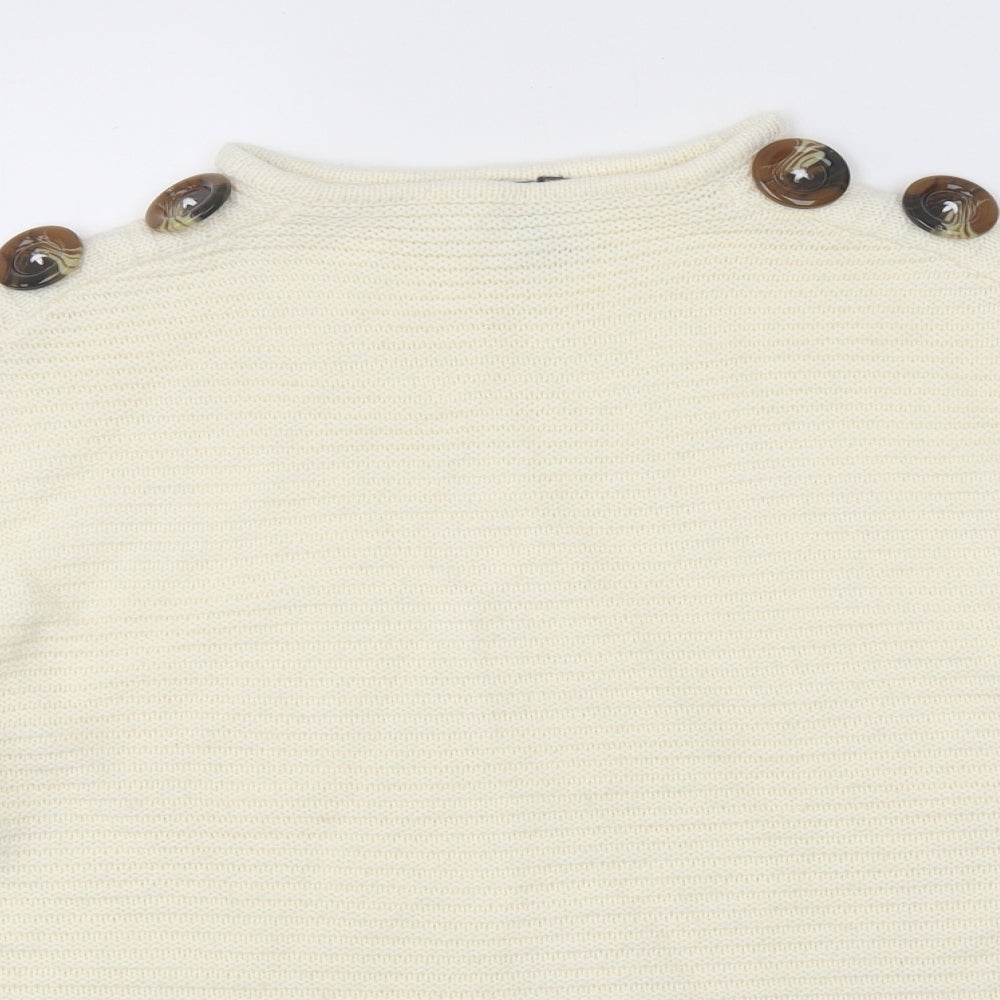Nutmeg Womens White Round Neck Polyester Henley Jumper Size 16