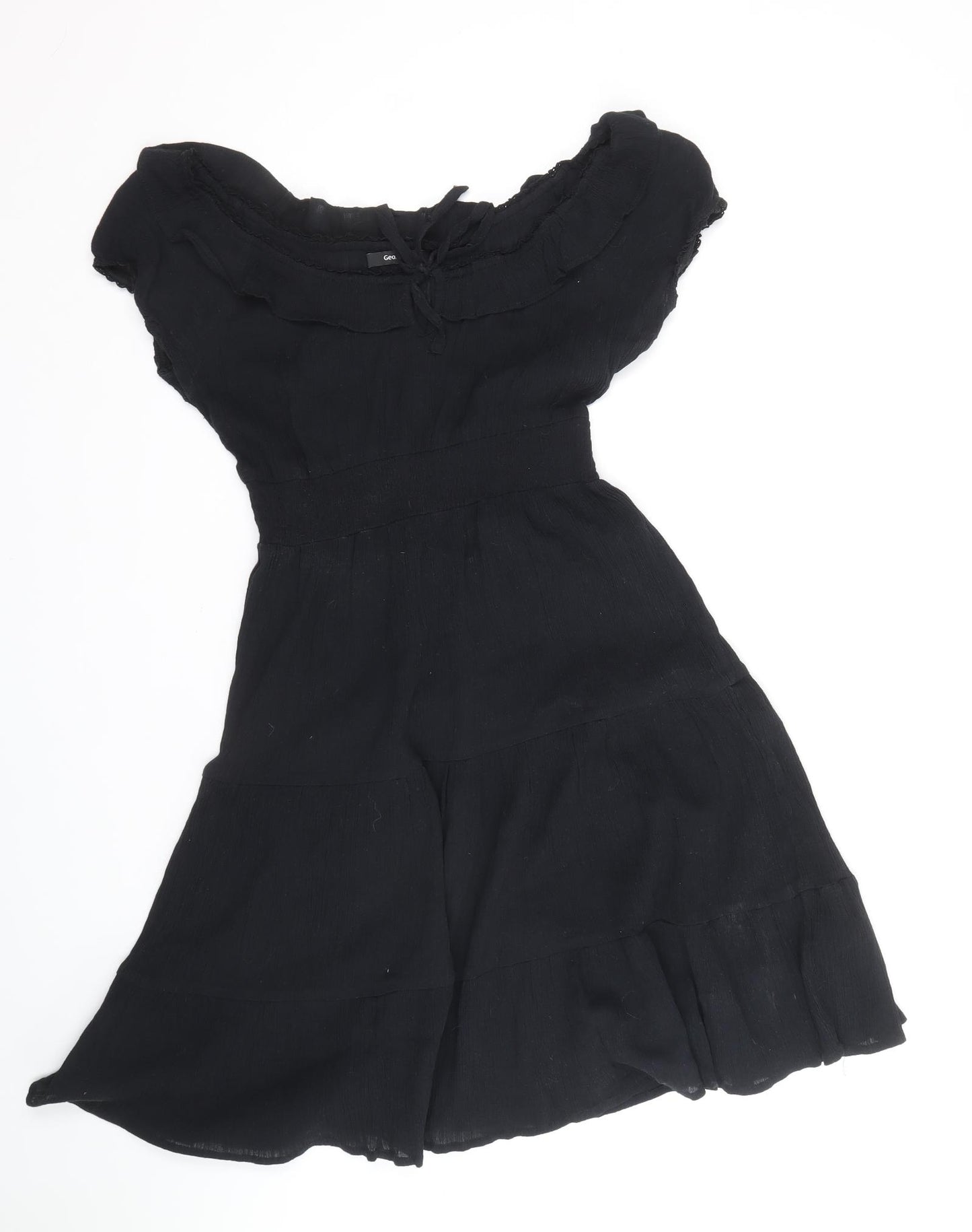 George Womens Black Polyester Skater Dress Size 10 Off the Shoulder Pullover