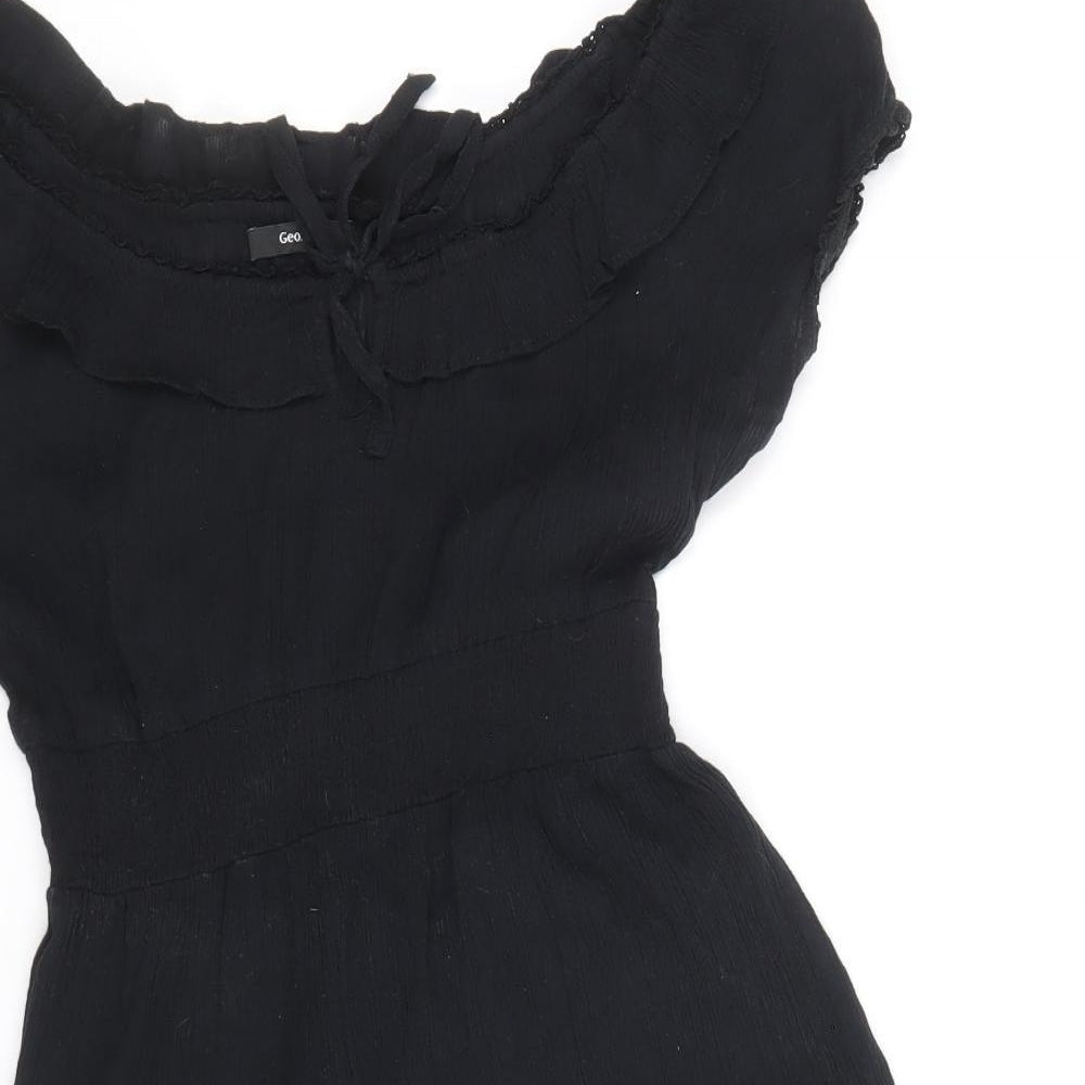 George Womens Black Polyester Skater Dress Size 10 Off the Shoulder Pullover