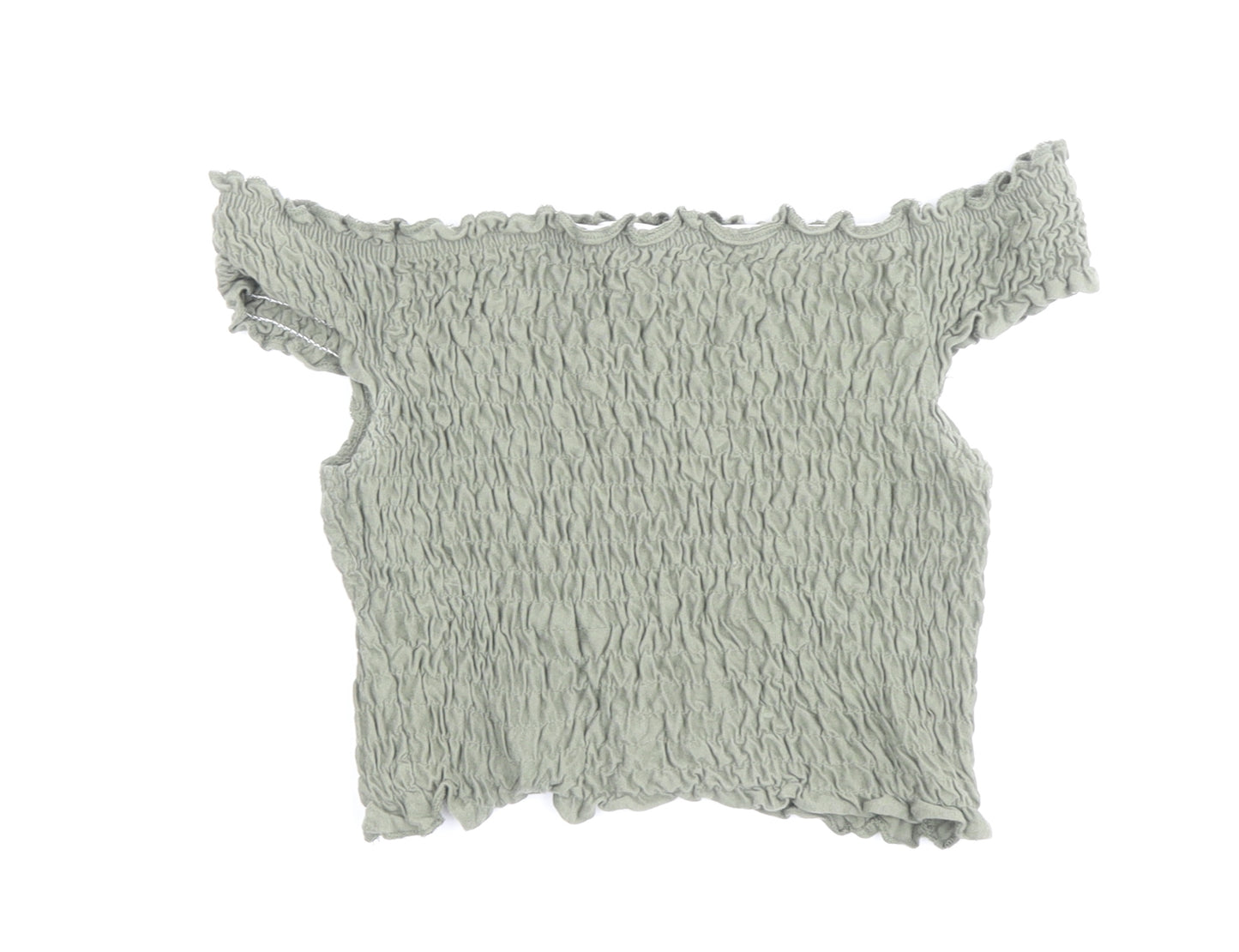 Miss Selfridge Womens Green Polyester Cropped T-Shirt Size 6 Off the Shoulder