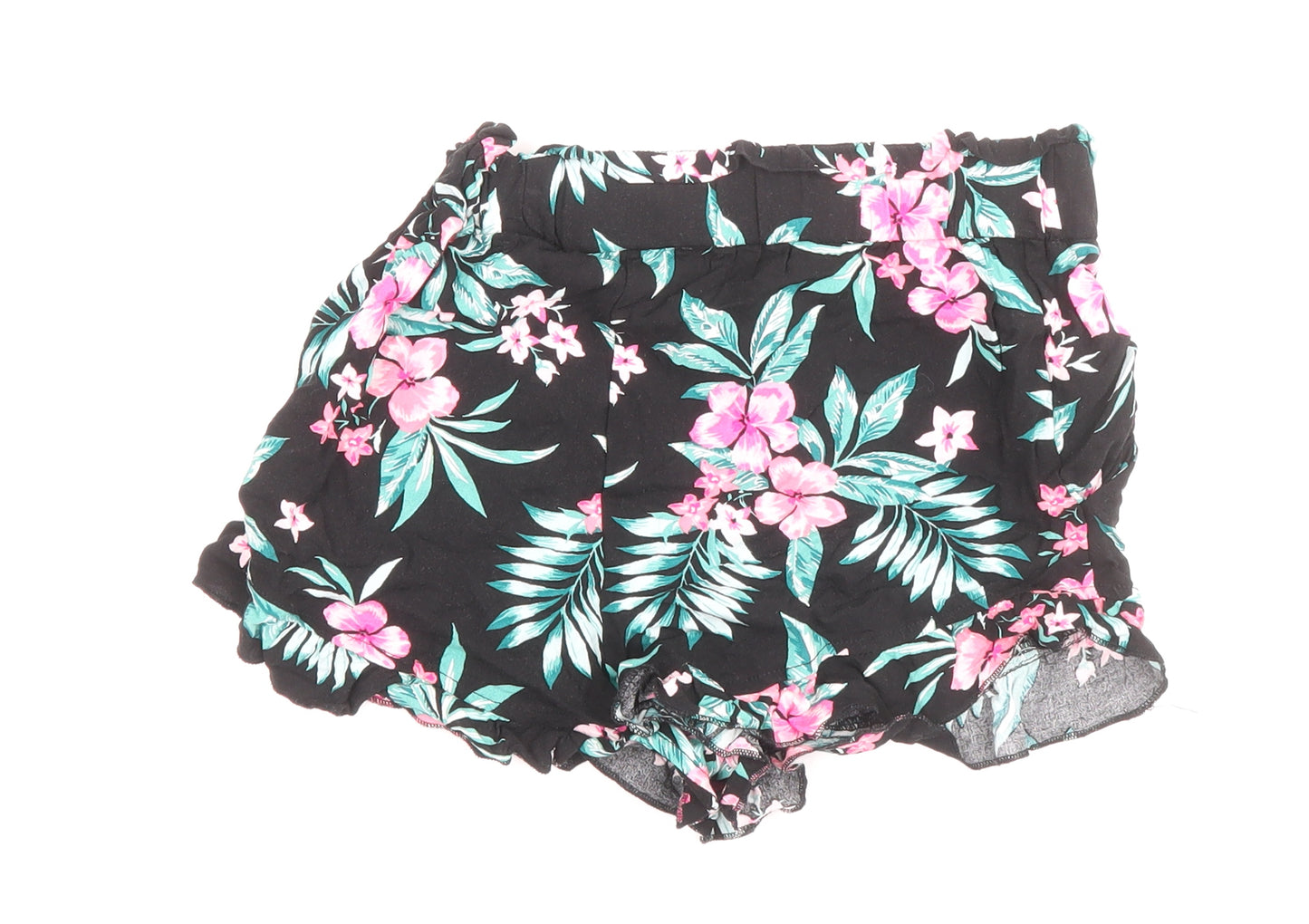 New Look Girls Black Floral Polyester Hot Pants Shorts Size 9 Years Regular