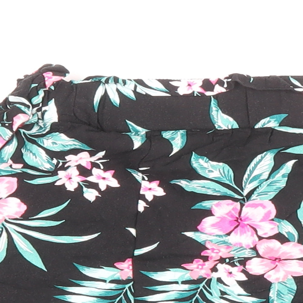 New Look Girls Black Floral Polyester Hot Pants Shorts Size 9 Years Regular