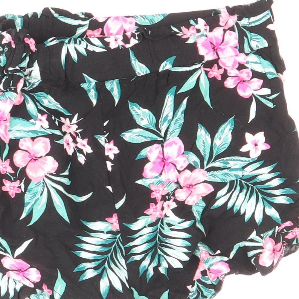 New Look Girls Black Floral Polyester Hot Pants Shorts Size 9 Years Regular
