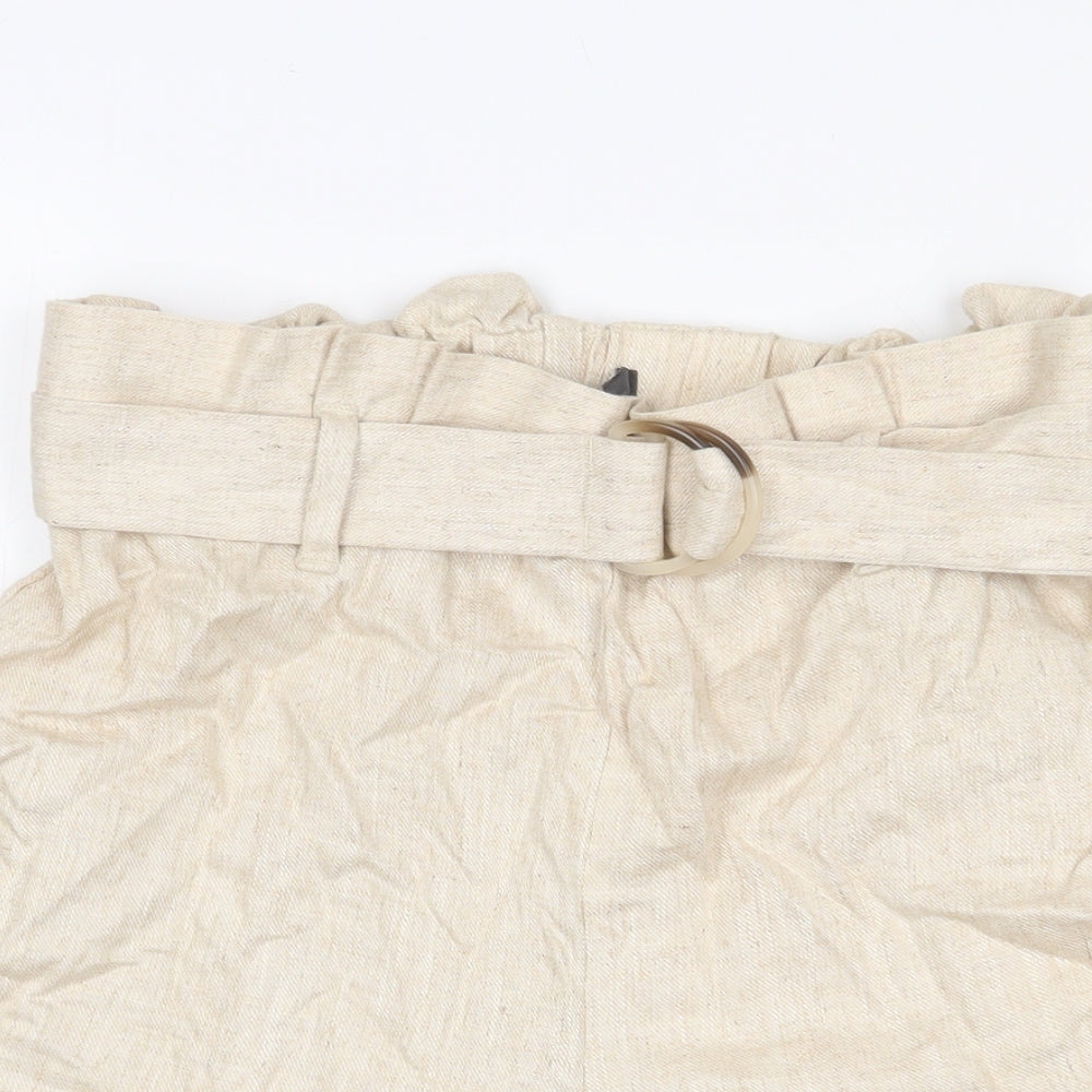 Primark Womens Beige Viscose Paperbag Shorts Size 12 L4 in Regular Buckle