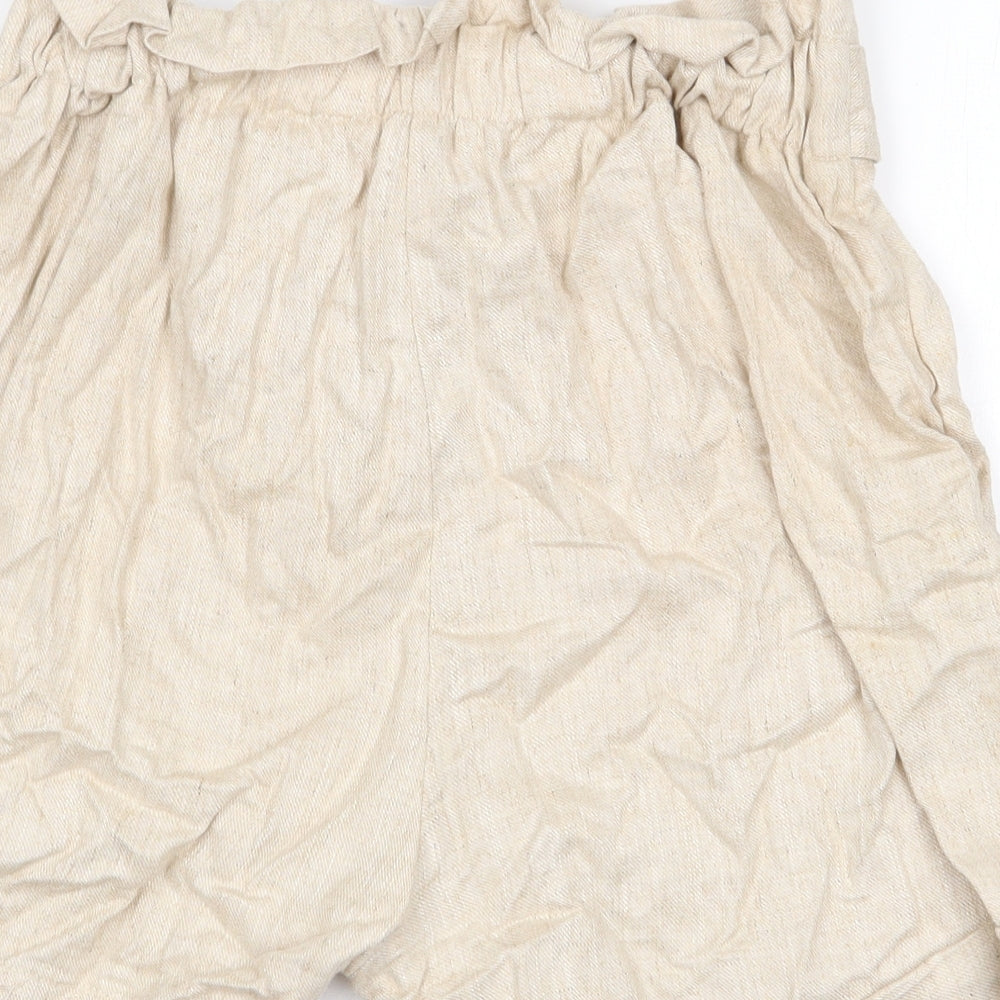 Primark Womens Beige Viscose Paperbag Shorts Size 12 L4 in Regular Buckle
