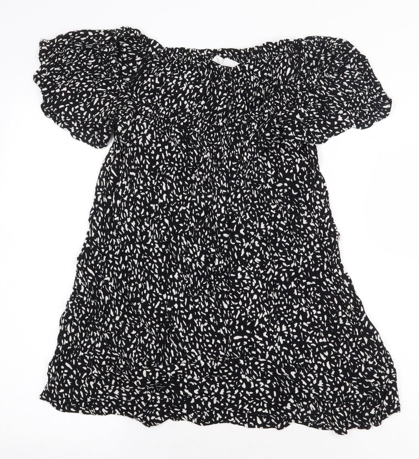 Primark Womens Black Geometric Viscose Basic Blouse Size 14 Boat Neck